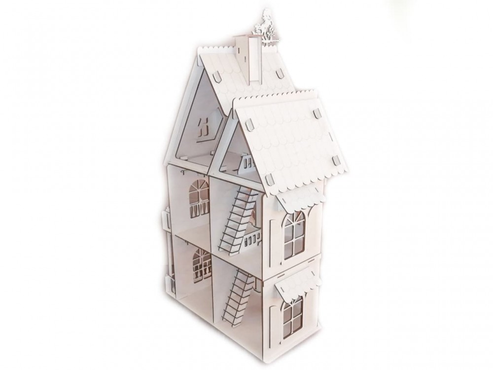 Трехэтажный коттедж (кукольный домик) из фанеры 3 мм, 80*50*40 см
