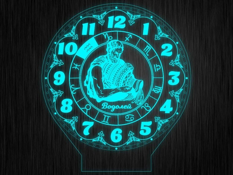 Ночник часы "Знаки зодиак водолей" на светодиодной подставке