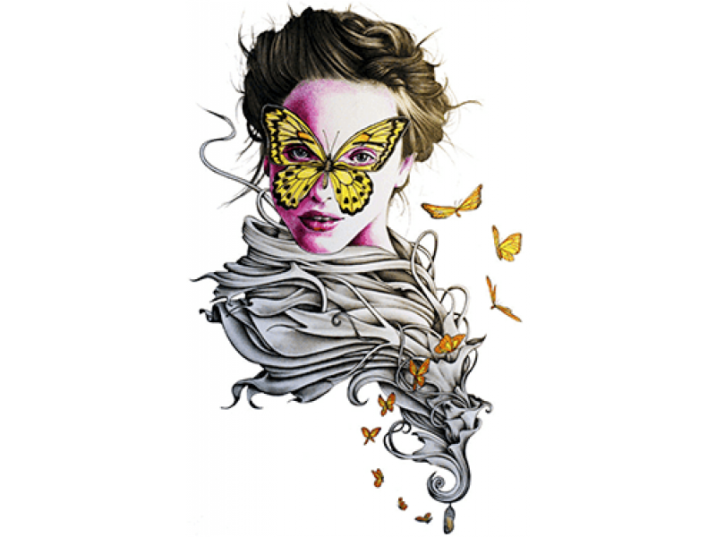 "Девушка с бабочкой на лице" Изображение для нанесения на одежду № 0925