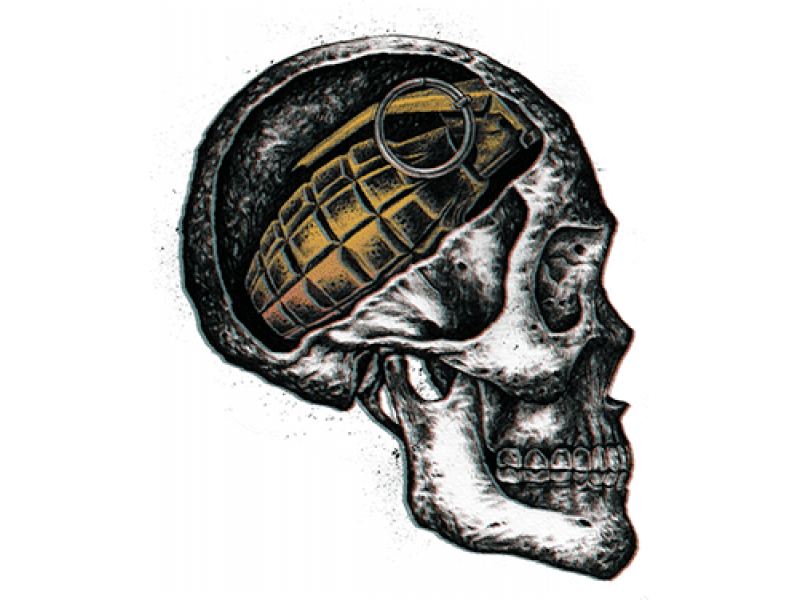 "Череп в мозгу с гранатой" Изображение для нанесения на одежду № 1129