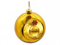 Новогодний стеклянный шар с металлической вставкой золотой