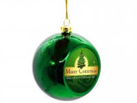 Новогодний стеклянный шар с металлической вставкой зеленый