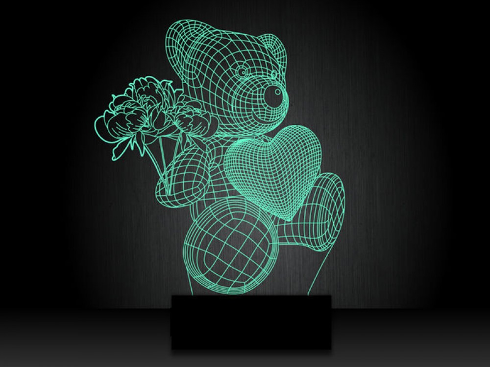 Ночник "Мишка с цветами и сердечками" на светодиодной подставке