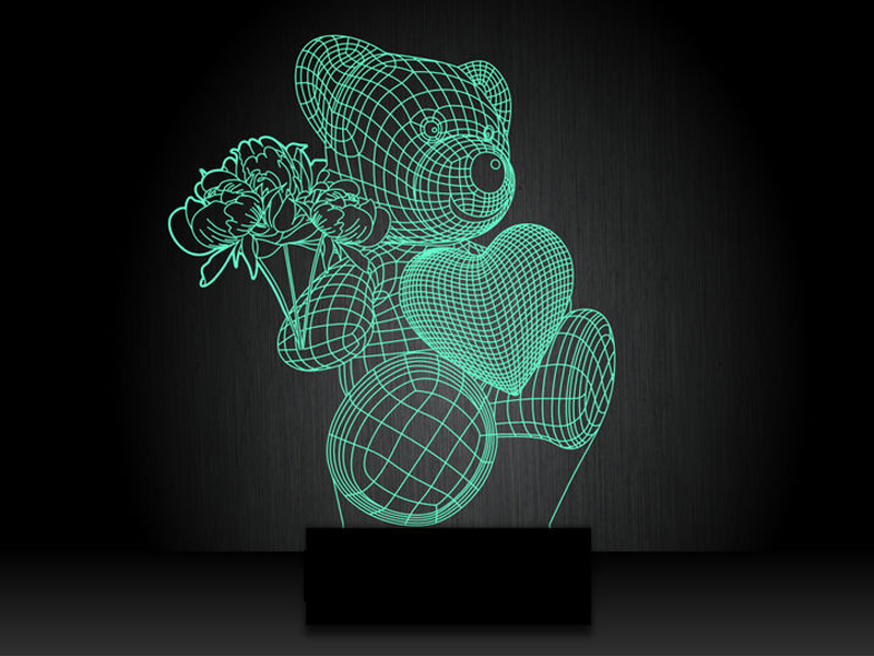 Ночник "Мишка с цветами и сердечками" на светодиодной подставке
