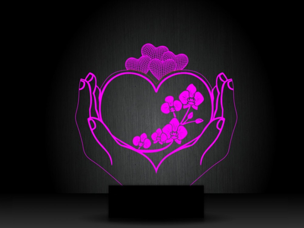 Ночник "Сердца и цветы" на светодиодной подставке