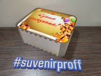 Деревянная коробка со скругленными углами фотопечать на крышке "С днем рождения", 17*21*9 см