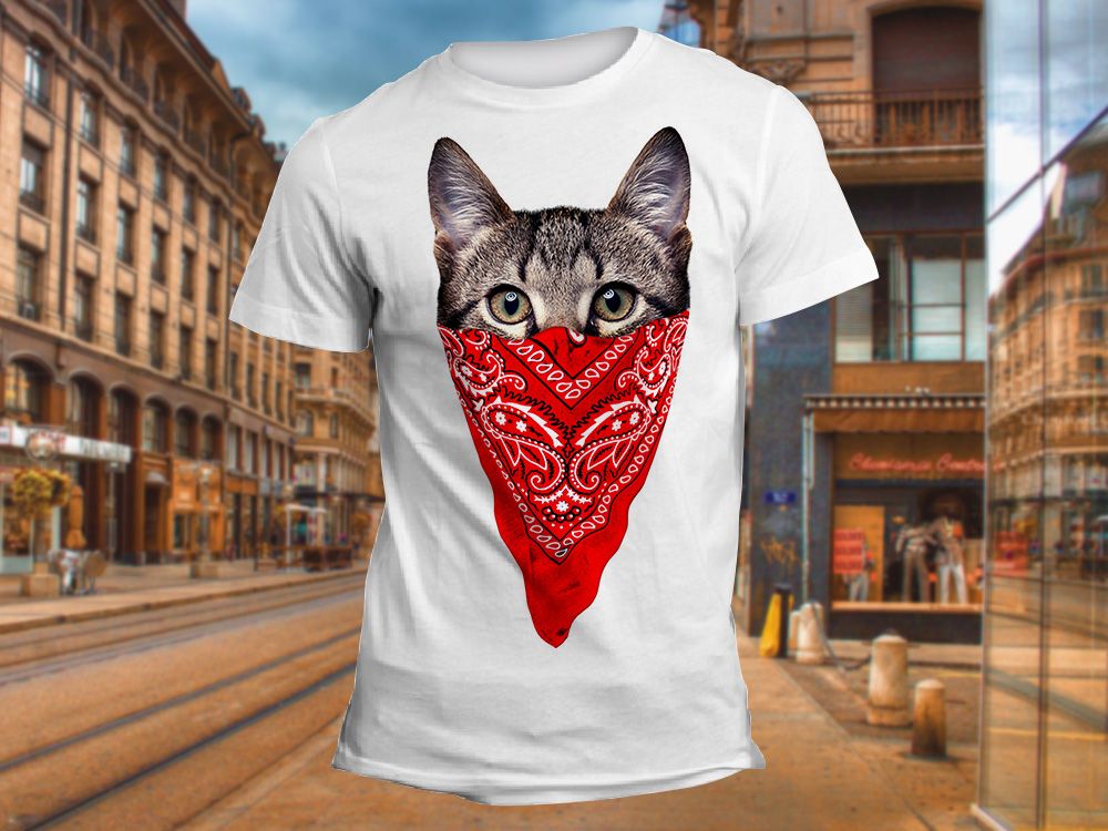 "Кошка с красным платком" Изображение для нанесения на одежду № 1043