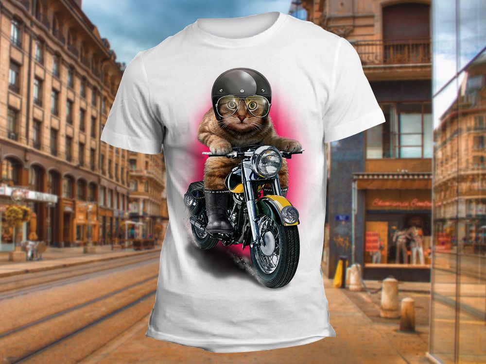 "Кот на мотоцикле" Изображение для нанесения на одежду № 1151