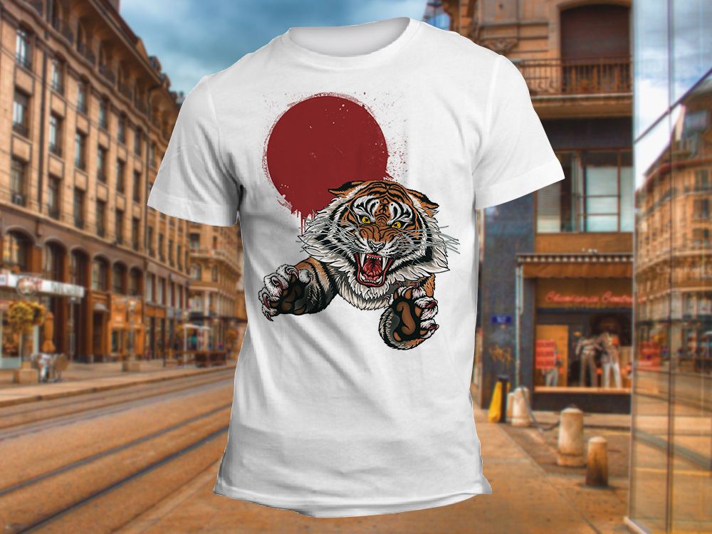 "Красное солнце и тигр" Изображение для нанесения на одежду № 0890