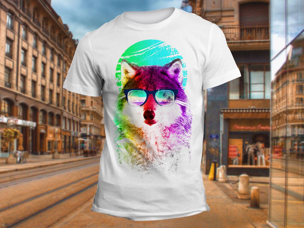 "Разноцветный волк в очках" Изображение для нанесения на одежду № 1081